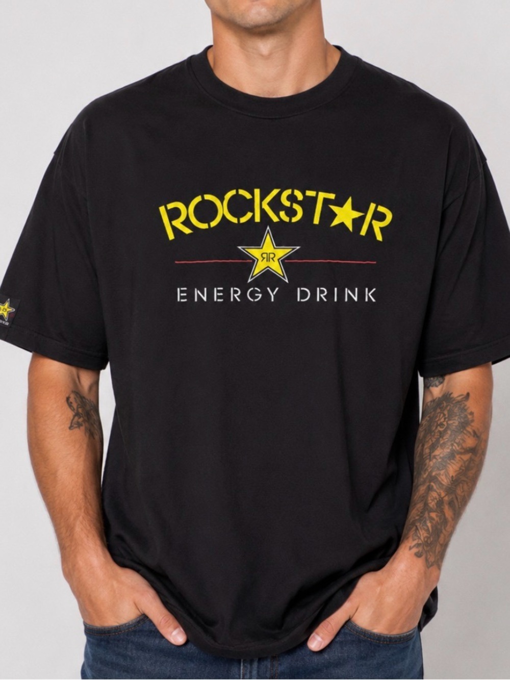 Rockstar Energy Drink Black Logo Tee Graphic T-shirt men's SZ XL